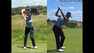 Justin Thomas golf swing  Long Iron faceon amp downtheline July 2017 [upl. by Enerod]